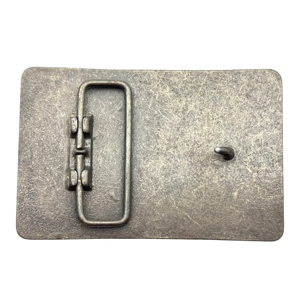 Black Powder Rifle Flask Belt Buckle Raised Lettering Gold Tone Rectangular - Picture 2 of 2
